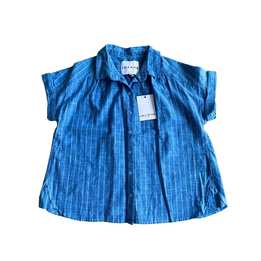 NWT Lola River NYC Walton Shirt Womens S Marine Blue Striped Button Front